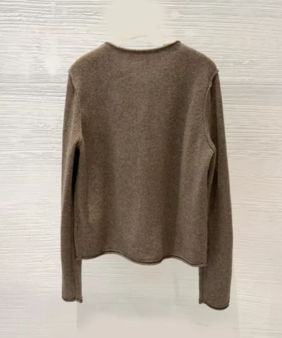 Alternative view of The Pure Yak Wool Fine-Gauge Knit Cardigan – Natural Taupe with Rolled-Edge Finishes